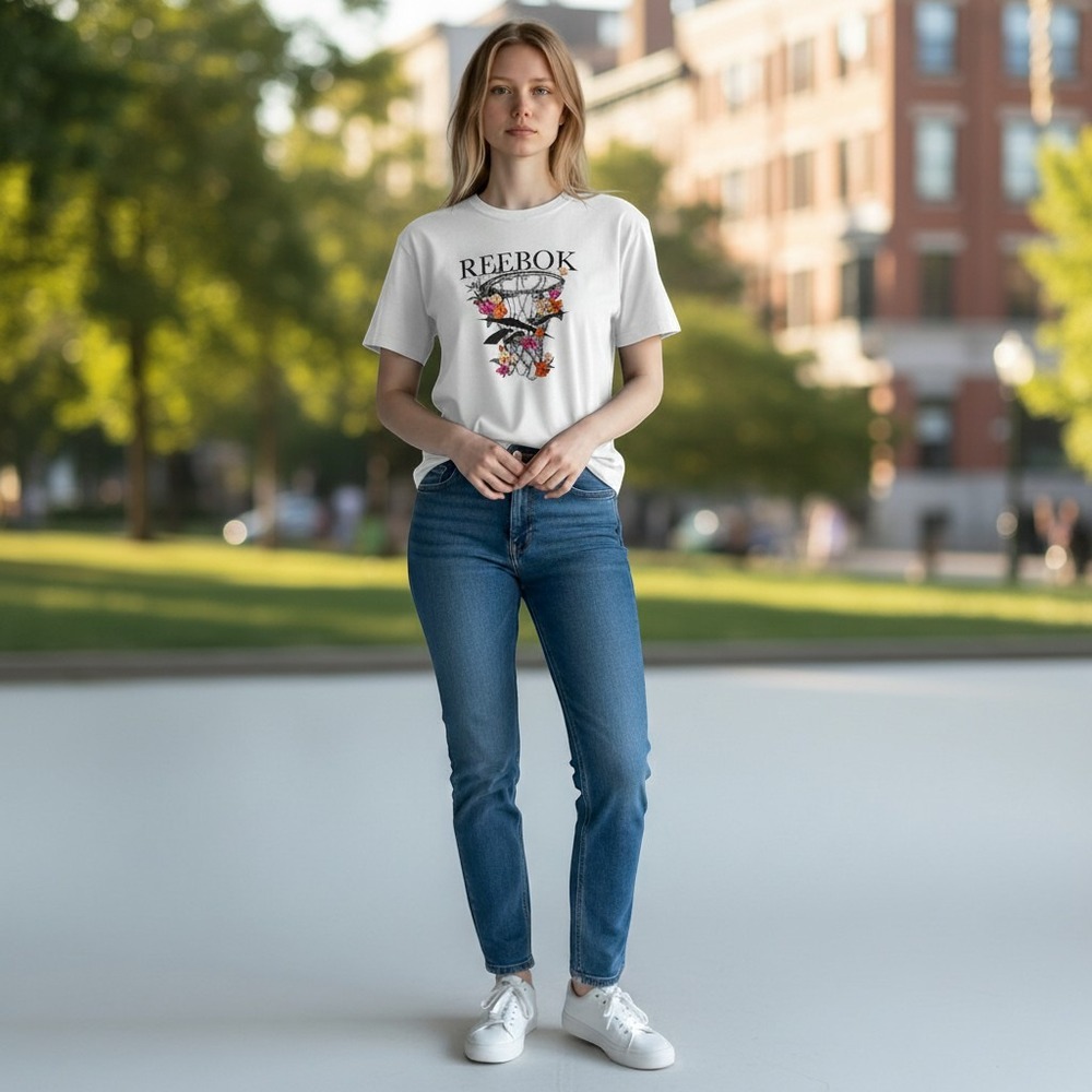 Reebok Grow Your Game Oversized Tee White Floral Basketball Graphic S - Picture 2 of 6